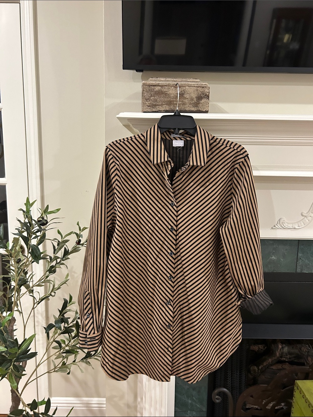 Chico's Tan and Black Striped Blouse